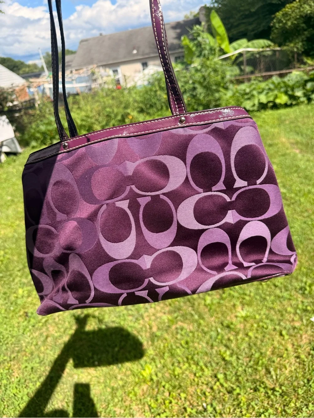 Coach Plum Signature Tote with Leather Trim
